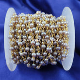 Pearl Rosary Chain, 4-4.5mm Beads Chain, 14K Gold Plated Wire Wrapped Beaded Chain, DIY Necklace Chain – SELLING BY FOOT